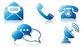 Glossy Blue Communication and Contact Icons Set Royalty Free Stock Photo