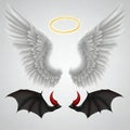 Angel and Devil Elements Set: Wings, Halo, and Horns Royalty Free Stock Photo
