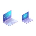 Laptop computer with binary numbers cyber technology isometric vector Royalty Free Stock Photo