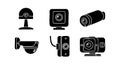 Security camera icons vector illustration set black silhouette style different types and models for surveillance and monitoring Royalty Free Stock Photo