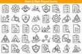 Risk management and safety report icon set, outlining alert, hazard, and audit elements Royalty Free Stock Photo