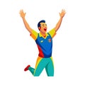 Excited Cricket Player Jumping in Victory in Vector Style Royalty Free Stock Photo
