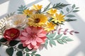Vector paper art of summer flowers with realistic shadow Royalty Free Stock Photo