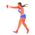 Vector illustration of female boxer. Young woman boxing