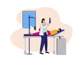 Vector Illustration Of Female Doctor Looking Bone X Ray Report For A Patient Lying With Fractured Leg On Bed In Hospital Royalty Free Stock Photo