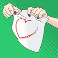 Vector illustration of female hands tearing paper