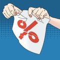 Vector illustration of female hands tearing paper