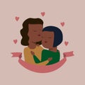 Vector illustration of female homosexual couple in tender hugs