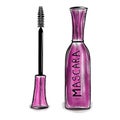 Vector illustration of female mascara and volumetric eyelash brush, color illustration