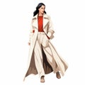 Vector Illustration Of Female Model In Trench Coat And Skirt