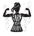 Vector illustration of female silhouette doing bicep curl