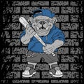 Vector illustration  Bulldog baseball player hits a ball - Vector Royalty Free Stock Photo