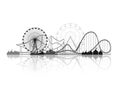 Vector illustration. Ferris wheel. Carnival. Funfair background. Circus park. Roller coaster. Royalty Free Stock Photo