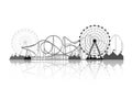 Vector illustration. Ferris wheel. Carnival. Funfair background. Circus park. Roller coaster.