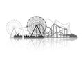 Vector illustration. Ferris wheel. Carnival. Funfair background. Circus park. Roller coaster. Royalty Free Stock Photo