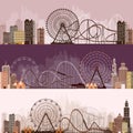 Vector illustration. Ferris wheel. Carnival. Funfair background. Circus park. Roller coaster. Royalty Free Stock Photo