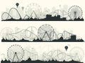 Vector illustration. Ferris wheel. Carnival. Funfair background. Circus park. Roller coaster. Royalty Free Stock Photo