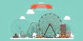 Vector illustration. Ferris wheel. Winter carnival. Christmas new year. Park with snow.