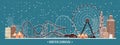 Vector illustration. Ferris wheel. Winter carnival. Christmas new year. Park with snow.