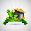 Vector illustration of festival elements such as coin pot, leprechaun hat.