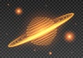 Vector illustration of a fiery planet and Saturn glowing stars,lighting effects, in isolation, lights and lines of fire clear. Royalty Free Stock Photo