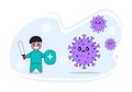 Vector illustration man fight covid-1 corona virus. cure corona virus. people fight virus concept. corona viruses vaccine concept.