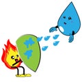 Vector illustration of a fight between water and fire Royalty Free Stock Photo