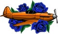 Vector illustration of a fighter Spitfire with roses Royalty Free Stock Photo