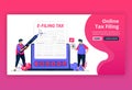 Vector illustration of filing and payment of income tax with online forms. Digital tax reporting with e-form. Tax bills apps. Can