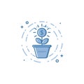 Vector illustration of filled bold outline coin plant growing out of the pot icon.