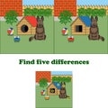 Vector illustration find 5 differences in the picture with the dog.