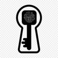 Vector illustration of fingerprint key, keyhole. The concept of identification to open a lock. The object on an isolated