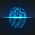 Vector illustration. Fingerprint scanner sign blue color designed for your app, ux project.