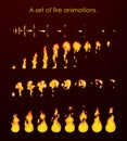 Fire animation sprites. A set of animations for a game or a cartoon. Royalty Free Stock Photo