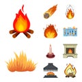 Vector illustration of fire and flame icon. Set of fire and fireball stock vector illustration. Royalty Free Stock Photo