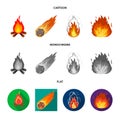 Vector design of fire and flame symbol. Set of fire and fireball stock vector illustration. Royalty Free Stock Photo