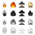 Vector illustration of fire and flame symbol. Collection of fire and fireball stock symbol for web. Royalty Free Stock Photo