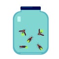Vector illustration of firefly beetle in glass bottle isolated on white background.