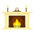 Fireplace with Clock and Candles Isolated