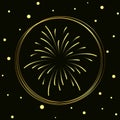 Vector illustration of a firework in a circle hand-drawn. vector icon gold line isolated on black background for design, print Royalty Free Stock Photo