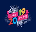 Vector illustration of fireworks. Happy new year 2019 background Royalty Free Stock Photo