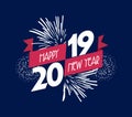 Vector illustration of fireworks. Happy new year 2019 background Royalty Free Stock Photo