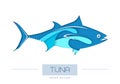 Vector illustration of Fish tuna silhouette. Cut out paper art style design Royalty Free Stock Photo