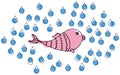 Vector illustration, fish and water drops, kids color print, doodling for paper design, fabric, interior