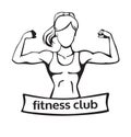 Vector illustration fitness club logo with strong woman silhouette Royalty Free Stock Photo