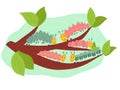 Vector illustration, five colorful catepillars on the branch