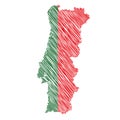 vector illustration of flag colored scribble map of Portugal