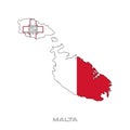 Vector illustration of the flag of Malta with black contours on a white background