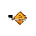 Vector illustration of Flagger Man. Flagger sign, Flagman ahead road sign. Road Flagger Modern Simple Vector Icon logo template. Royalty Free Stock Photo