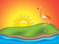 Vector illustration of flamingo on the little island